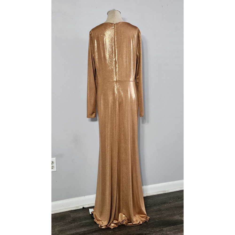 Lauren Ralph Lauren Women's Twisted Front Metallic Long-sleeve Gown Size:14 - Picture 5 of 11